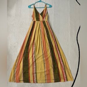 Yellow orange green wrap neck low back sunset color maxi dress by Rue21